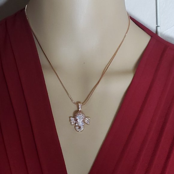 Crystal Elephant Head Necklace - Solid Copper, Rose Gold Plated, AAA CZ. - Picture 2 of 11